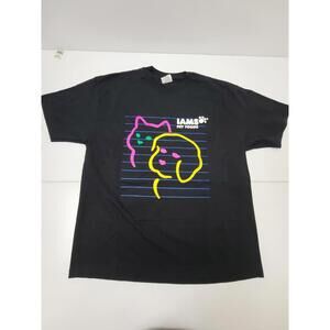 IAMS Pet Food Shirt Men XL Cat Dog Food Promo Black Single Stitch Vintage 90s Te